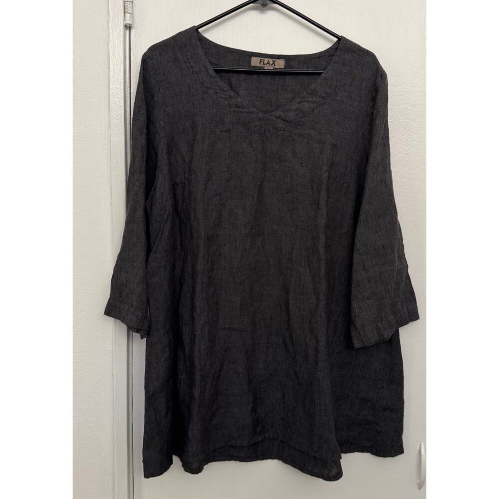 Flax Women's 100% Linen Dreamy Top in Dark Grey Size Medium